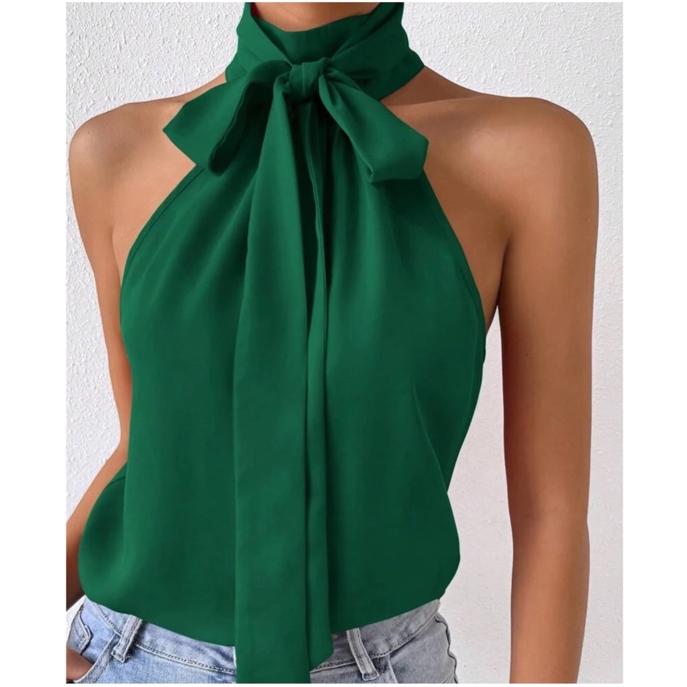 Luxe Neck Tie Halter Tank Top - Picture 6 of 10